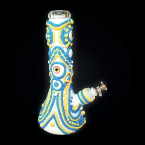 Waterpipe - 12in - Blue and Yellow Eye Pattern 3D Resin Design