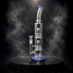 Waterpipe - 12.5in - Bent Neck - Double Honeycomb Perc - Asst Color Accents