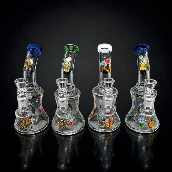 Waterpipe - 6in - Bent Neck Glass - Assorted Cartoon Character Decals
