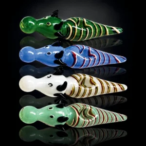 Glass Hand Pipe - 5in - Skeletal Creature Design - Assorted Colors