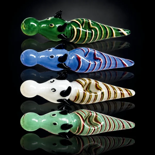 Glass Hand Pipe - 5in - Skeletal Creature Design - Assorted Colors