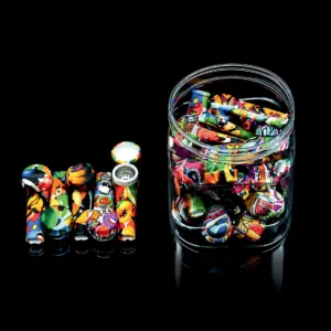 Silicone Fancy Hand Pipes With Metal Cap 3.5" 24 pcs/jar
