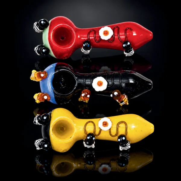 Glass Hand Pipe - 5in - Bee Character - 3 Assorted Colors
