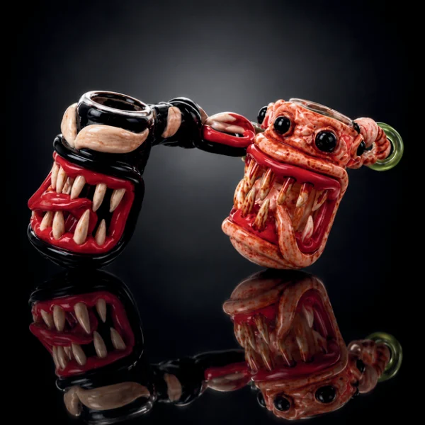 3D Polyresin Hammer Hand Pipe - Fanged Skull Design - 3 Assorted Colors