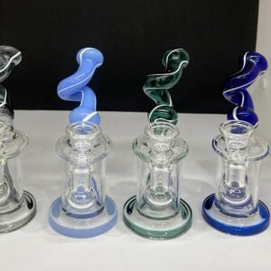 6-inch glass water pipe with a twisted neck design, available in four assorted colors. Durable and compact for a smooth smoking experience.
