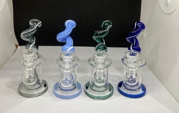 6-inch glass water pipe with a twisted neck design, available in four assorted colors. Durable and compact for a smooth smoking experience.