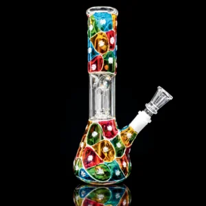 Waterpipe - 8in - Beaker - Single Perc - Asst. Stained Glass Mosiac Designs