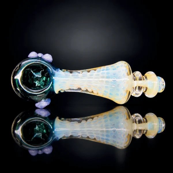 Glass Hand Pipe - 5in - Frog Face Design - Silver Fumed - Assorted Colors