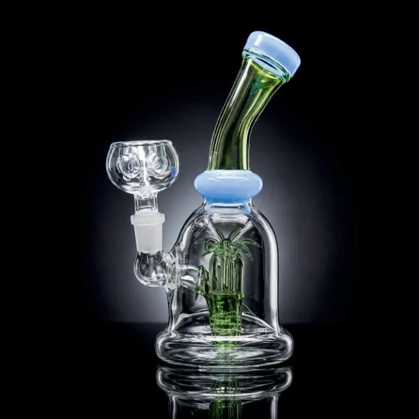 Waterpipe - 5in - Bent Neck Glass - Skull Chamber - Assorted Color Accents