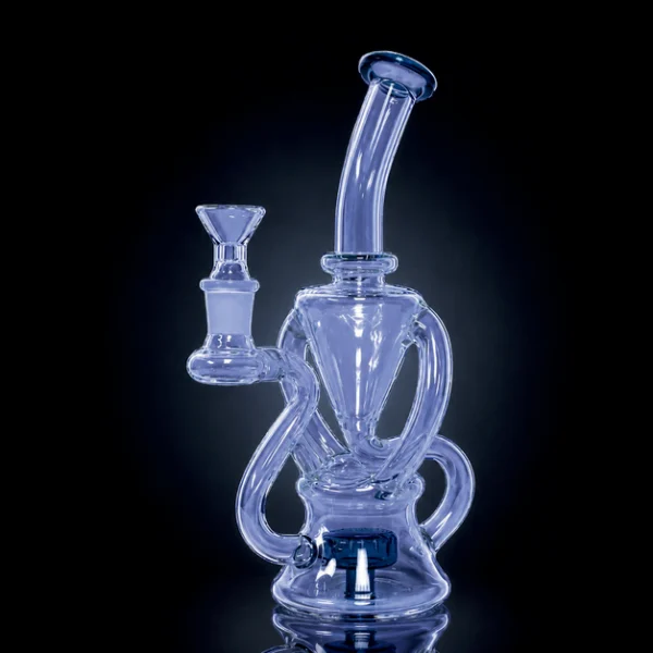 Waterpipe - 9in - Bent Neck - Quad Loop Recycler - Barrel Perc - Asst. Color Accents