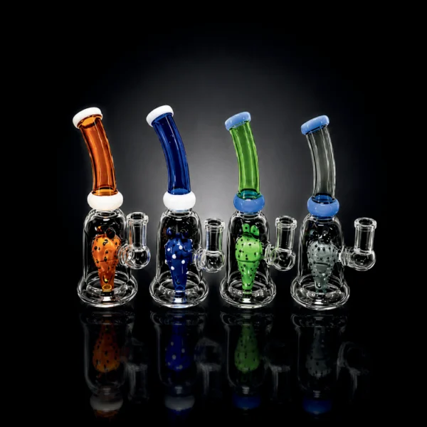 Waterpipe - 6in - Bent Neck Glass - Owl Pattern - Assorted Colors