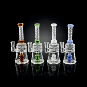 Waterpipe - 6in - Frosted Glass - Guitar Perc - Ribbed Chamber - Assorted Color Accents