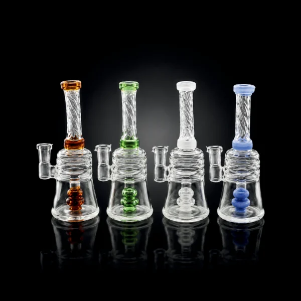 Waterpipe - 6in - Frosted Glass - Guitar Perc - Ribbed Chamber - Assorted Color Accents