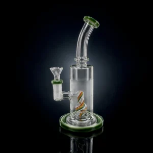 Waterpipe - 9.5in - Bent Neck - Coil Rainbow Perc - Asst. Color Accents