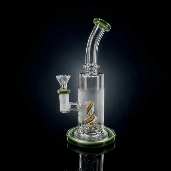 Waterpipe - 9.5in - Bent Neck - Coil Rainbow Perc - Asst. Color Accents