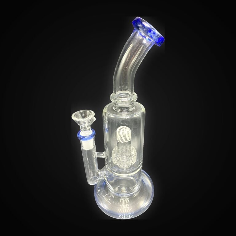 10" Bent Neck Blue Jade Water Pipe with Circ Perc and Internal Stem Crosshatch Pattern