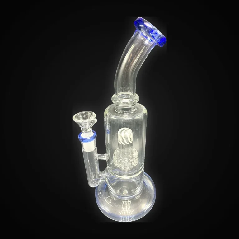 10" Bent Neck Blue Jade Water Pipe with Circ Perc and Internal Stem Crosshatch Pattern