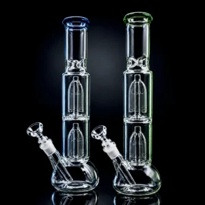 Waterpipe - 14in - Bubble Bottom - Dual Tree Perc - Ice Pinch - Asst. Color Accents