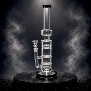 Waterpipe - 14in - Tube Shift - Double Honeycomb Percs - Asst. Color Accents