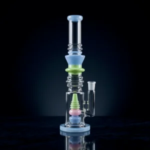 Waterpipe - 14in - Tube Shift - Stacked Totem Perc - Asst. Color Accents