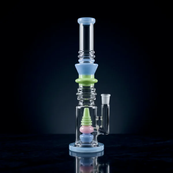 Waterpipe - 14in - Tube Shift - Stacked Totem Perc - Asst. Color Accents
