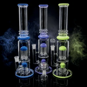 Waterpipe - 16in - Tube Shift - Barrel/Tree Percs - Asst Color Accents