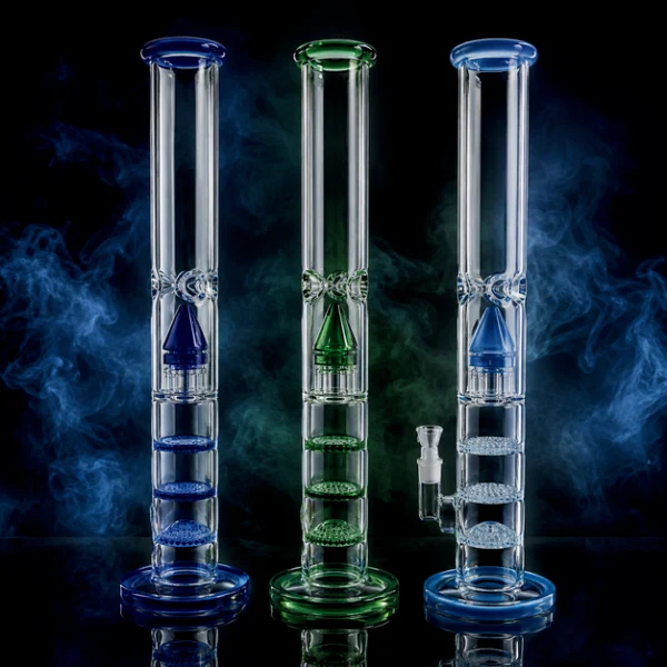 Waterpipe - 18in - Bent Neck - Button Perc - Asst Color Accents