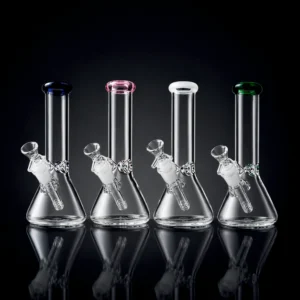 Waterpipe - 10in - Beaker Base - 5mm Thick - Ice Pinch - Asst Color Accents