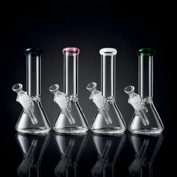 Waterpipe - 10in - Beaker Base - 5mm Thick - Ice Pinch - Asst Color Accents
