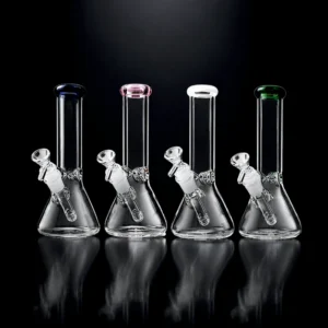 Waterpipe - 12in - Beaker Base - 5mm Thick - Ice Pinch - Asst Color Accents