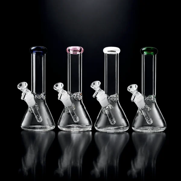 Waterpipe - 12in - Beaker Base - 5mm Thick - Ice Pinch - Asst Color Accents
