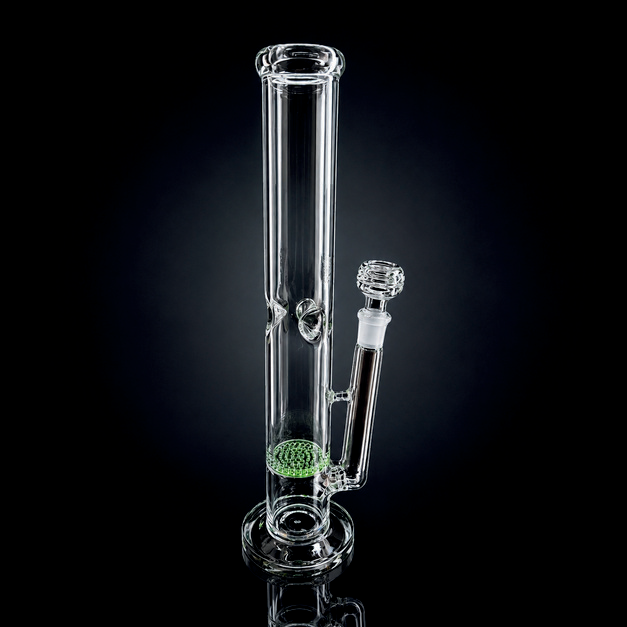 Waterpipe - 14in - Straight Tube - Honeycomb Perc - Ice Pinch - Asst. Color Accents