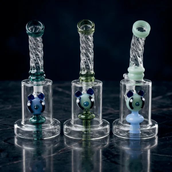 Waterpipe - 6in - Glass - Panda Face Perc - Assorted Color Accents