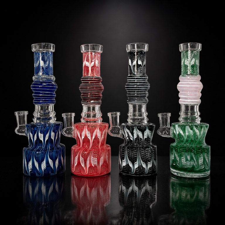 Water Pipe 8"CUT GLASS BENT NECK 4 ASST