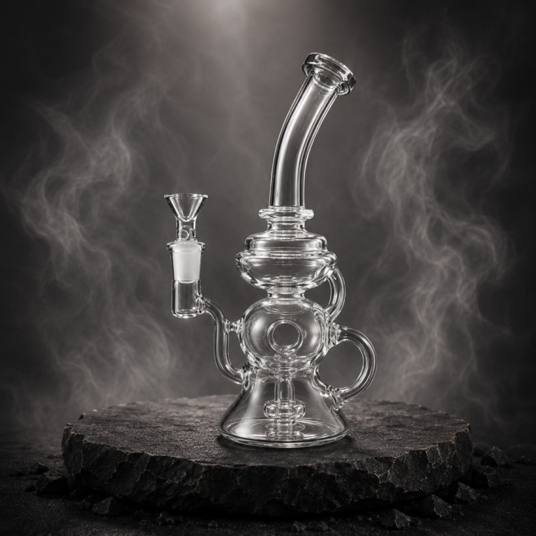 10.5" Bent Neck Recirculating Transparent Black Water Pipe with Disc Perc